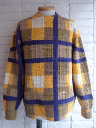 【COOHEM/コーヘン】OVER-PRINTED CHECK KNIT PULLOVER (YELLOW MULTI)