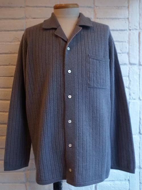 COOHEM CASHMERE STRIPE KNIT SHIRT BLACK - カーディガン