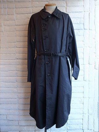 【nude:masahiko maruyama】Nylon/Polyester Taffeta OVERSIZED TRENCH COAT w/LEATHER BELT (BLACK)