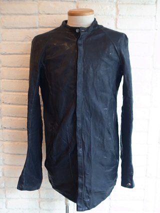 【incarnation/インカネーション】SHEEP LEATHER STAND COLLAR SHIRT B/D LINED  JS-1 (42N/NAVY)