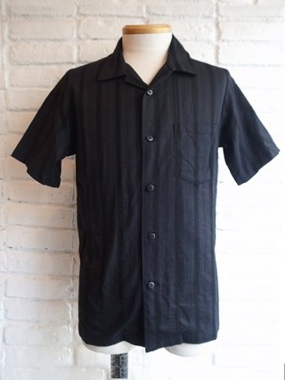 STRUM/ȥStripe Cotton Leno Cloth Open-necked Short-Sleeve Shirts (BLACK) 