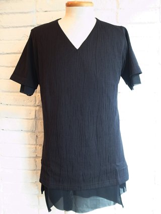 【kiryuyrik/キリュウキリュウ】Lacy JQD Jersey Layerd T-Shirts (Black&Black)