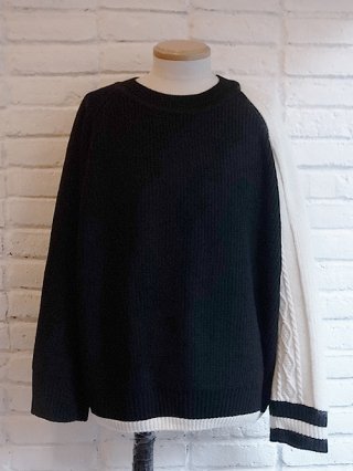 【DIET BUTCHER/ダイエットブッチャー】Wool nylon × Mohair Over sleeve knit pullover (BLACK×WHITE × WHITE)