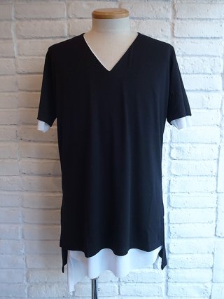 【kiryuyrik/キリュウキリュウ】BEA TENJIKU+TetKnit Layered V-Neck T-Shirts (BLACK×WHITE)