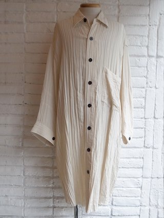 【nude: masahiko maruyama】Cotton/Rayon/Linen Stripe Double Cloth OVERSIZED BIG SHIRT (ECRU)