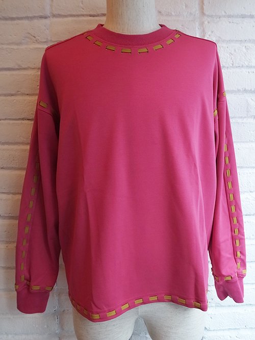 2【amok/アモク】CORD STITCH LONG T-SHIRT (PINK×YELLOW OCHER