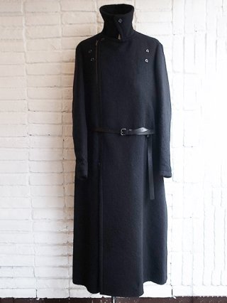 A【nude:masahiko maruyama】Wool/Cotton Double Cloth BIKER STYLE LONG COAT (BLACK)