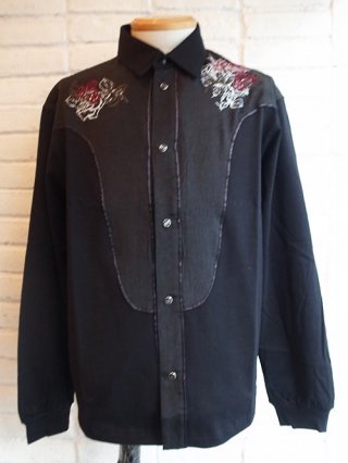 <img class='new_mark_img1' src='https://img.shop-pro.jp/img/new/icons8.gif' style='border:none;display:inline;margin:0px;padding:0px;width:auto;' />71MICHAEL/ߥJERSEY EMBROIDERED WESTERN SHIRT (BLACK)