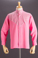 ラメ 3ボタン スタンドカラーシャツ ピンク