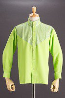 ラメ 3ボタン スタンドカラーシャツ ライトグリーン