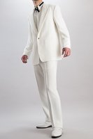 ピークドラペル　シングル １つボタンスーツ サイドベンツ　ホワイト　ノータックパンツモデル
