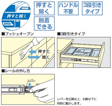 スライドレール 4660 プッシュオープン機構付 - 金物のCHOBEY