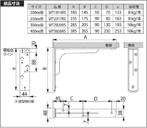 ガチ壁くんシリーズ 石膏ボード用棚受リブ付 - 金物のCHOBEY