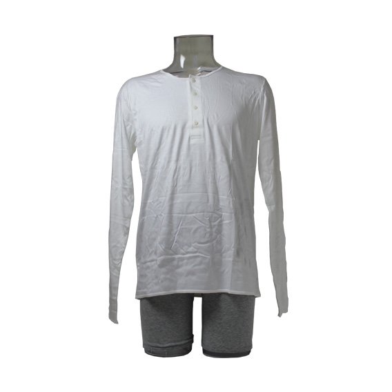 ザ ホワイト ブリーフズ：L/S  HENLEY Tシャツ WITH FOUR BUTTONS IN COROZO (ホワイト)