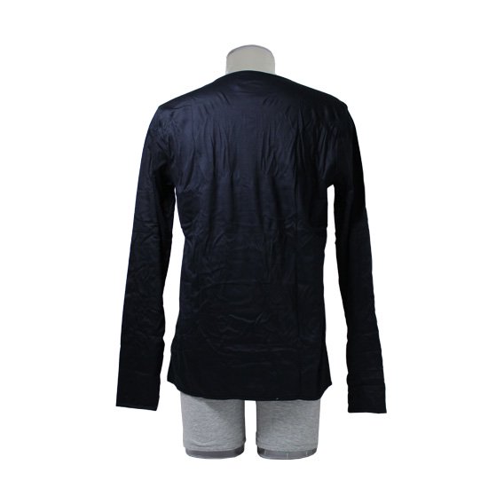 ザ ホワイト ブリーフズ：L/S  HENLEY Tシャツ WITH FOUR BUTTONS IN COROZO (ブラック)