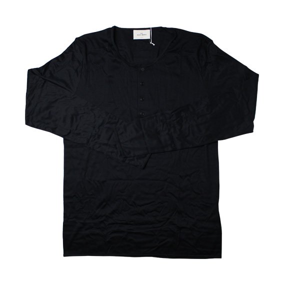 ザ ホワイト ブリーフズ：L/S  HENLEY Tシャツ WITH FOUR BUTTONS IN COROZO (ブラック)