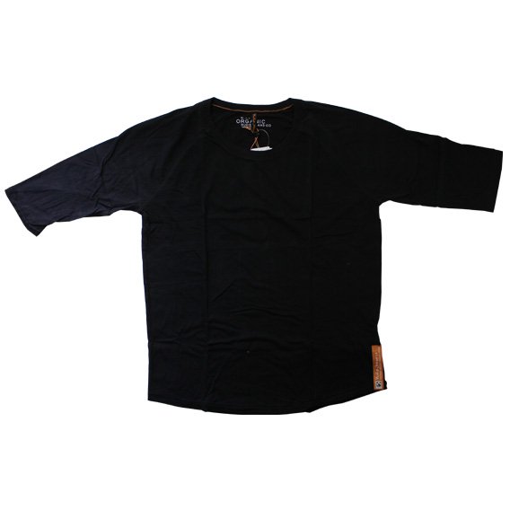 ヌーディージーンズ：ORGANIC COTTON QUARTER SLEEVE Tシャツ (ブラック）