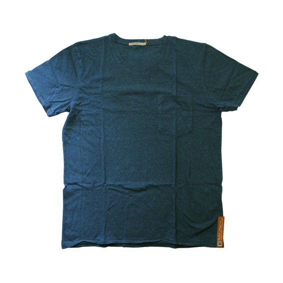 ヌーディージーンズ：ORGANIC COTTON ROUNDNECK POCLET Tシャツ (ブルー）