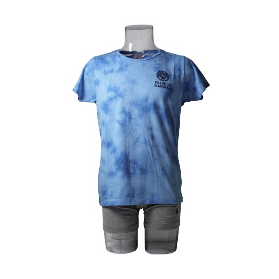 フランクリン＆マーシャル：タイダイ染め ロゴプリント Tシャツ (ブルー） class=
