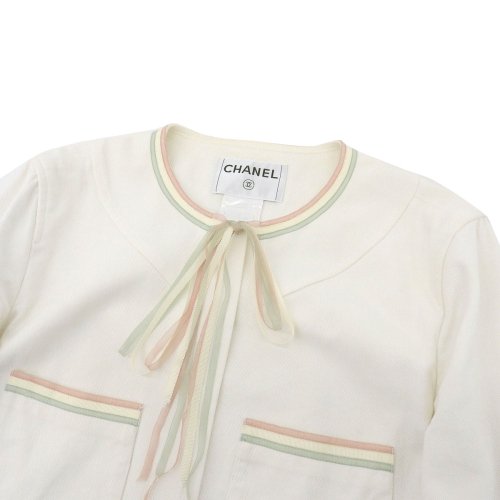 (8803) 【シャネル】　シャネル CHANEL ノーカラー ジャケット 長袖 ホワイト 46 レディース 04C - 大阪十三・質屋　ロドヤマカ　 ブランド品の販売・買取