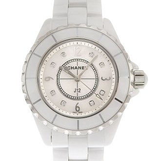 (8809) 【シャネル】 CHANEL J12 レディース クォーツ 腕時計 ホワイトシェル文字盤 ダイヤ8P H2422