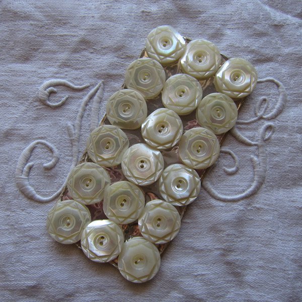アンティークフランス イエロー＆アイボリー 市松模様織ケース 真珠色