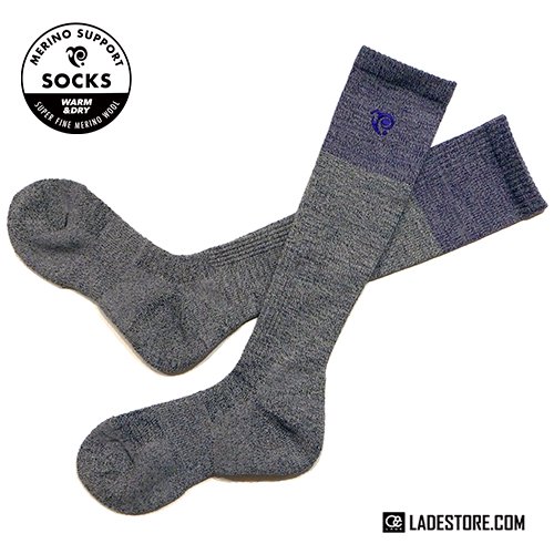 ■P.RHYTHM■ 22-23 Merino Support Socks / Gray(Lt Purple) - LADE STORE 花笠高原 &  那須高原 | バックカントリーユースのLADEカスタムオーダービーニーや芽育雪板,Peacemaker