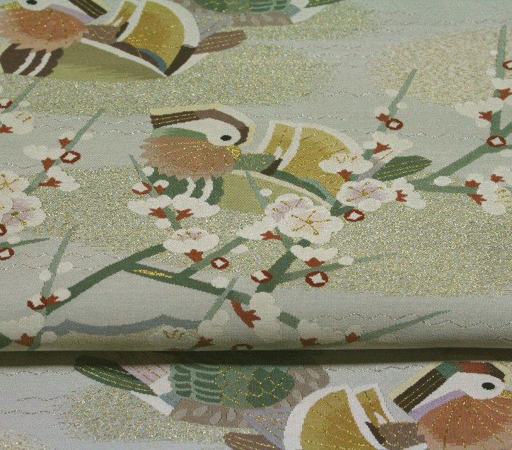淡金杢鴛文様つづれ織り・リバーシブル袋帯 - リサイクル着物のことなら京都で創業80年の老舗ゑちごやへ