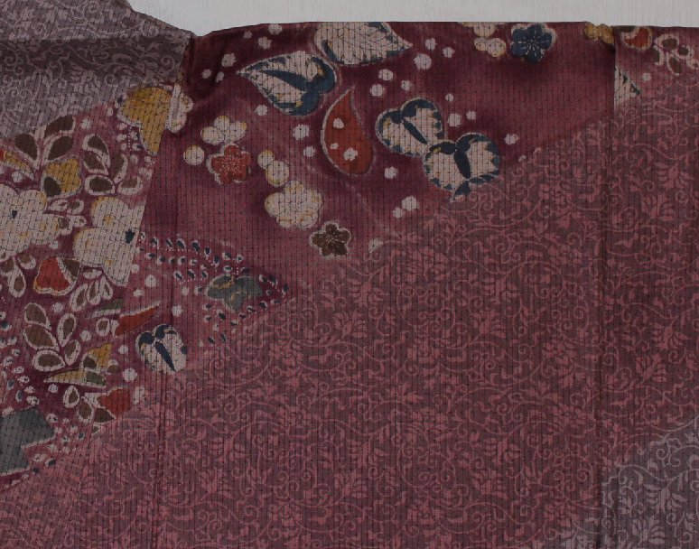 紅檜皮色大島紬生地・辻が花柄付け下げ着物（希少品です） - リサイクル着物のことなら京都で創業80年の老舗ゑちごやへ