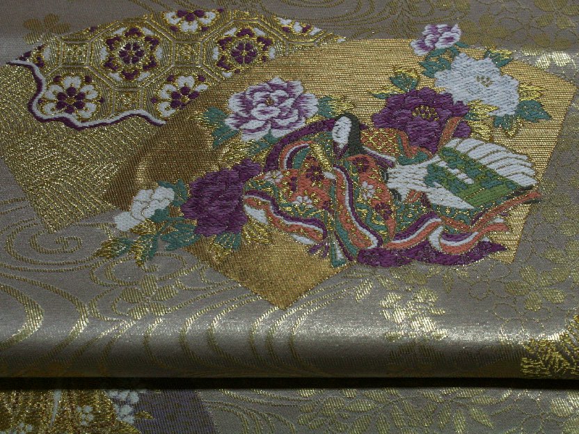 「じゅらく帝王紫」平安絵巻文様袋帯 - リサイクル着物のことなら京都で創業80年の老舗ゑちごやへ
