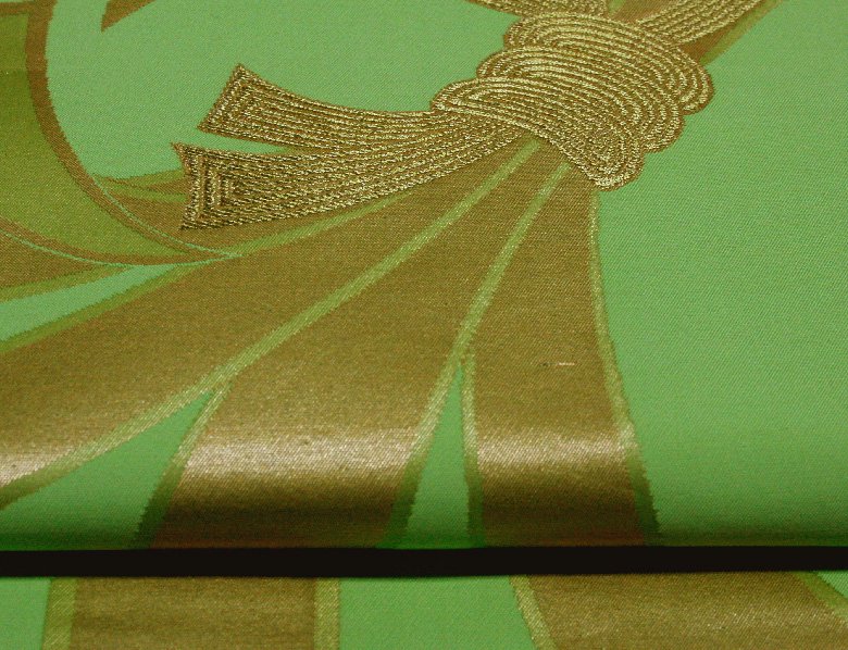 未使用のきれいな鶸色・束ね熨斗文様袋帯（お買い得です） - リサイクル着物のことなら京都で創業80年の老舗ゑちごやへ
