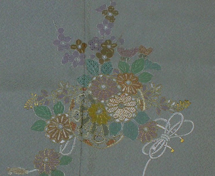 ダブグレイ花車模様刺繍付け下げ着物（ふくよかな方に） - リサイクル着物のことなら京都で創業80年の老舗ゑちごやへ