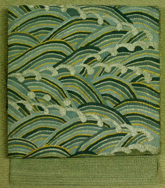 未使用の柳茶色波濤柄つづれ織り袋名古屋帯（希少品です） - リサイクル着物のことなら京都で創業80年の老舗ゑちごやへ