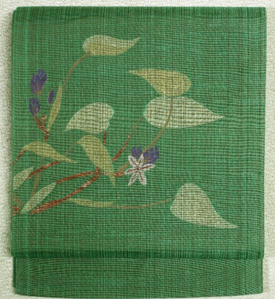 千歳緑色すくい織しゃれ袋帯 - リサイクル着物のことなら京都で創業80