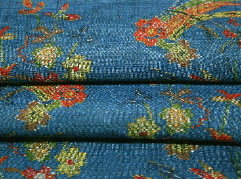 未使用の青藍色・絵絣小千谷紬着物 - リサイクル着物のことなら京都で創業80年の老舗ゑちごやへ