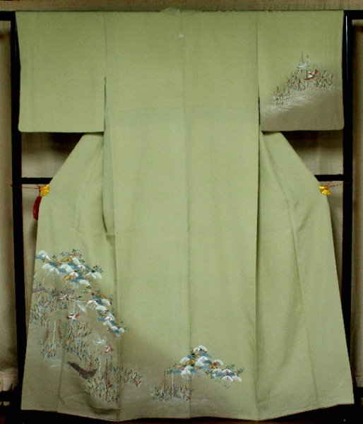枯草色網干柄訪問着 - リサイクル着物のことなら京都で創業80年の老舗