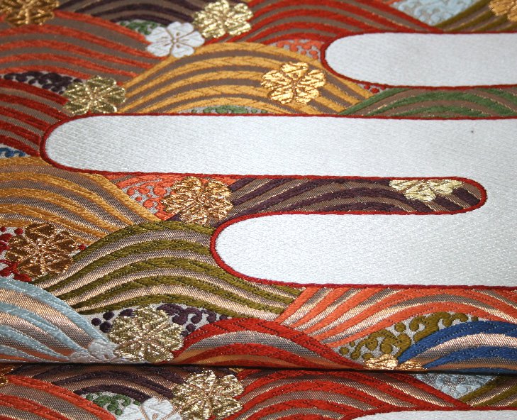 未使用の「河合美術織物」謹製・波に棒霞唐織袋帯（お勧め品です） - リサイクル着物のことなら京都で創業80年の老舗ゑちごやへ