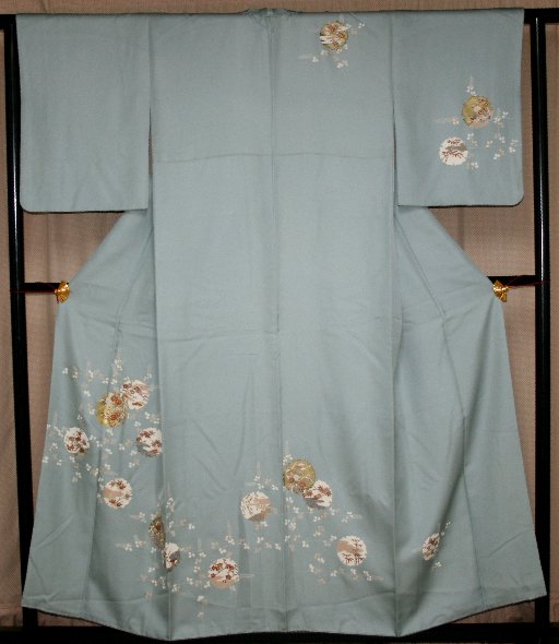 スモークブルー雪輪文様付け下げ着物 - リサイクル着物のことなら京都で創業80年の老舗ゑちごやへ
