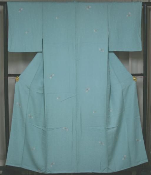 小紋 全体柄 アクアグリーン色 正絹 反物