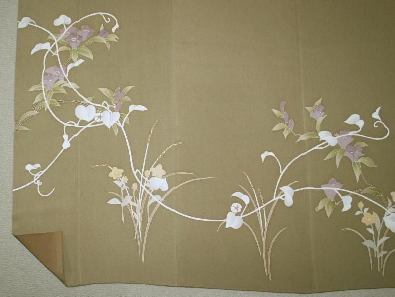 桑染色枝花文様付け下げ着物（お勧め品です） - リサイクル着物