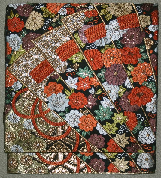 黒金地檜扇文様豪華な袋帯 - リサイクル着物のことなら京都で創業80年の老舗ゑちごやへ