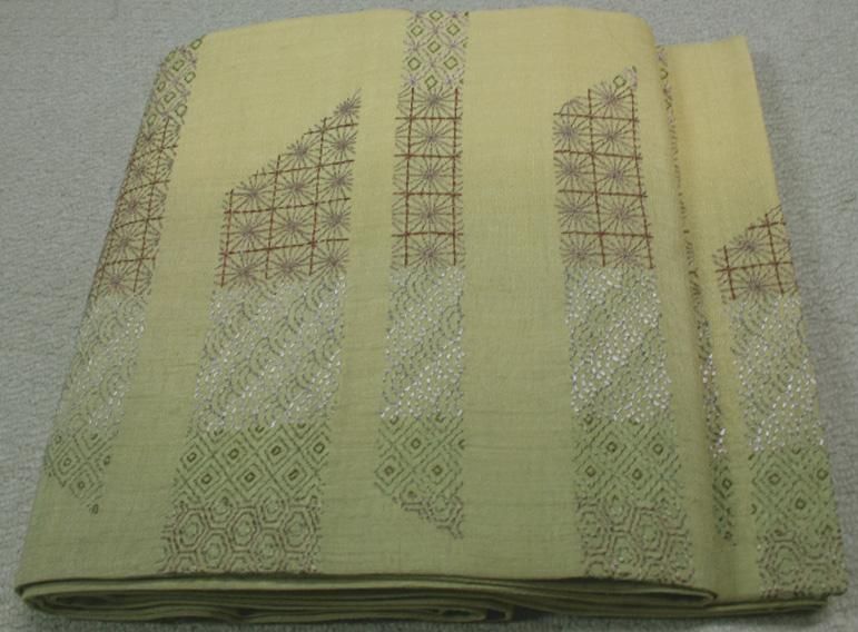 刺し子　しゃれ袋帯　刺繍 洒落袋帯○刺し子と相良刺繍 蕪 - からん::アンティーク着物