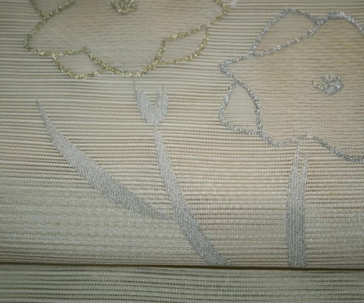 【美品　長尺】絽綴れ　東レシルック　袋名古屋　帯丈390cm 帯幅30cm シルック [東レシルック 糸使用] 洗える 袋帯 織・華紋に向い鶴菱