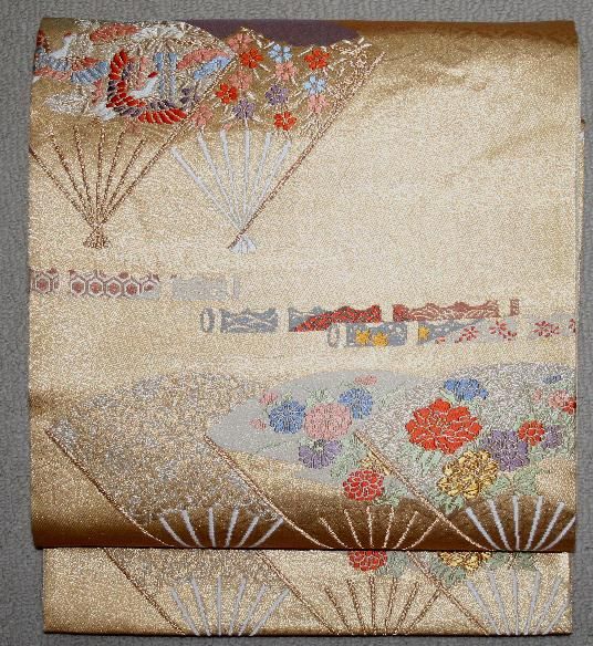 鮮やかな金地扇面文様袋帯 - リサイクル着物のことなら京都で