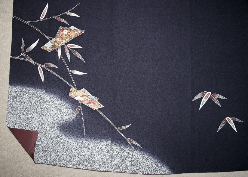 松井青々」作・渋紫紺色金彩加工訪問着・肩裄が長め（お勧め品