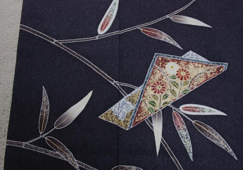 松井青々」作・渋紫紺色金彩加工訪問着・肩裄が長め（お勧め品