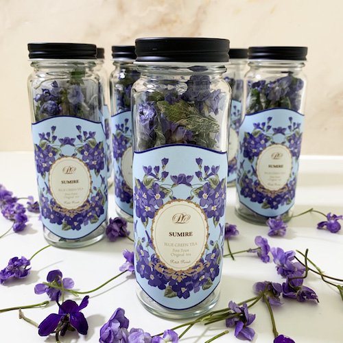 すみれの花が浮かぶ青い緑茶 数量限定 バラの紅茶 フレーバーティー専門店 プティポアン