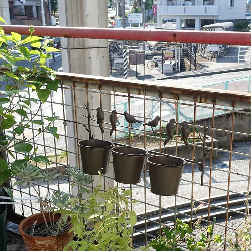 アイアン バード ウォールハンギング 3ポット 小鳥の壁掛け