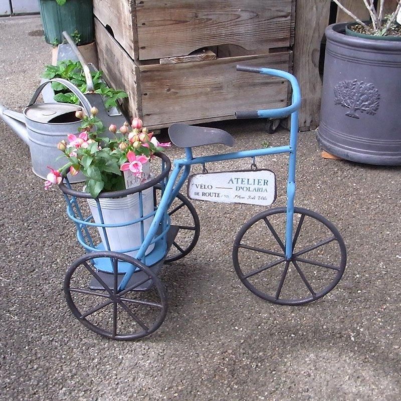 アイアン トライシクル アトリエバイク ブルー 花台 三輪車