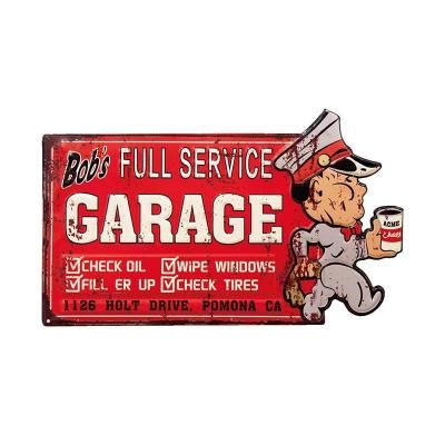 ティン ブリキサイン Bob's GARAGE ダイカット エンボスプレート ガレージ 整備士 看板 アメリカン雑貨 壁掛け